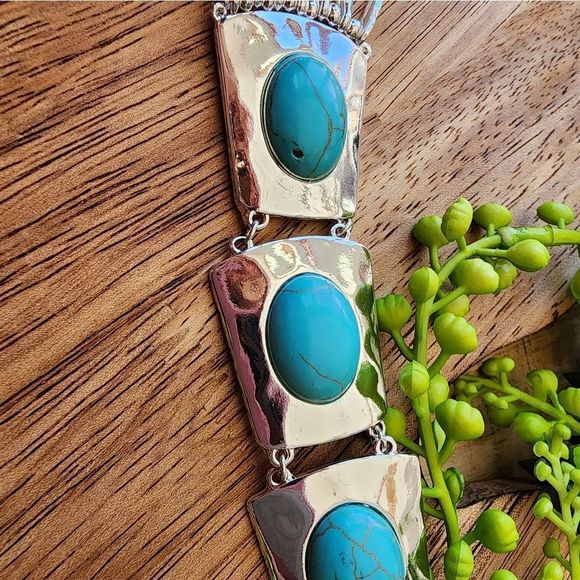 Style and Co three stone highlight turquoise and silver long necklace NWT - Picture 6 of 6